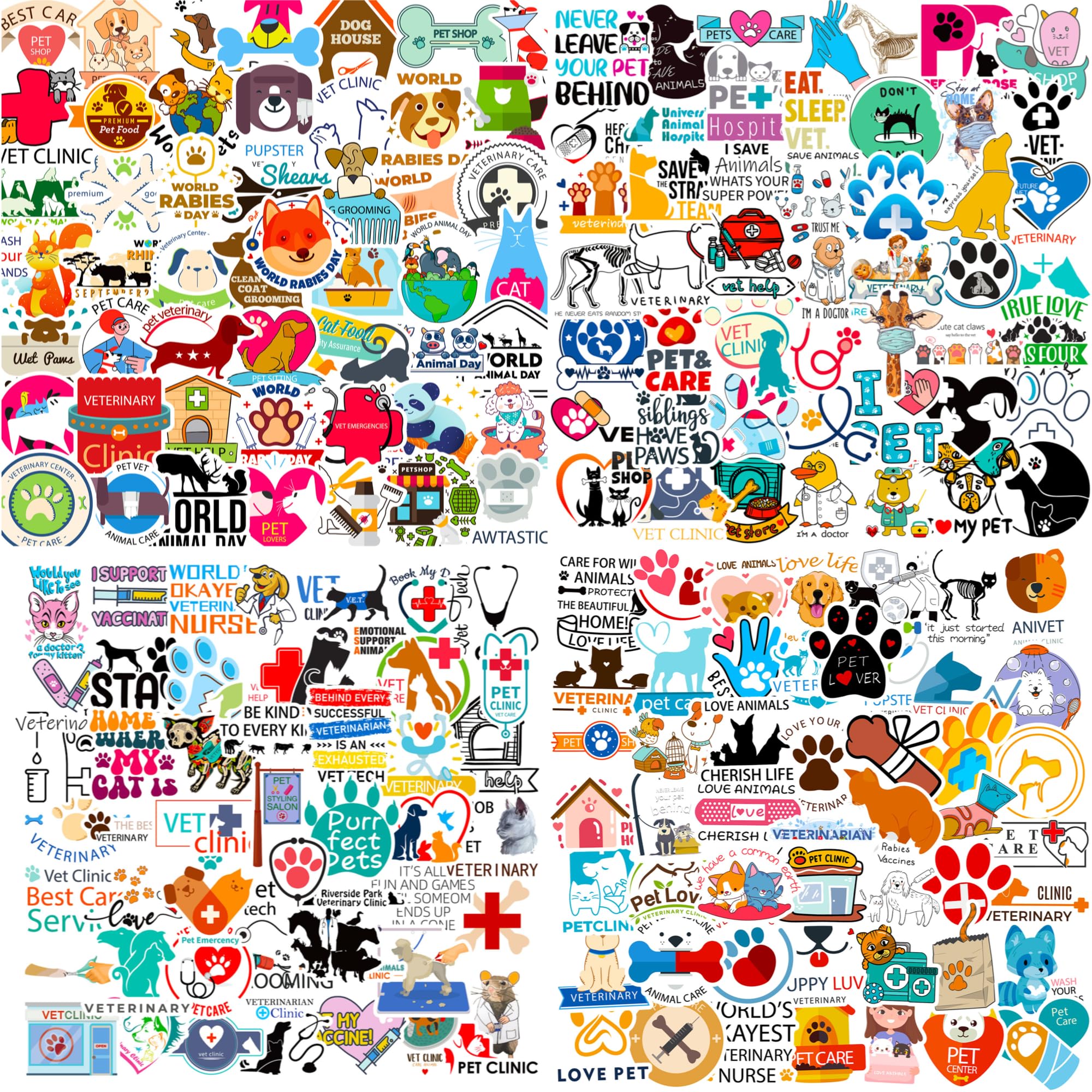 200 Pcs Veterinary Stickers and Vet Tech Decals for Water Bottle, Hydro Flask, Laptop, Luggage, Car, Bike - Vinyl Waterproof Sticker Pack