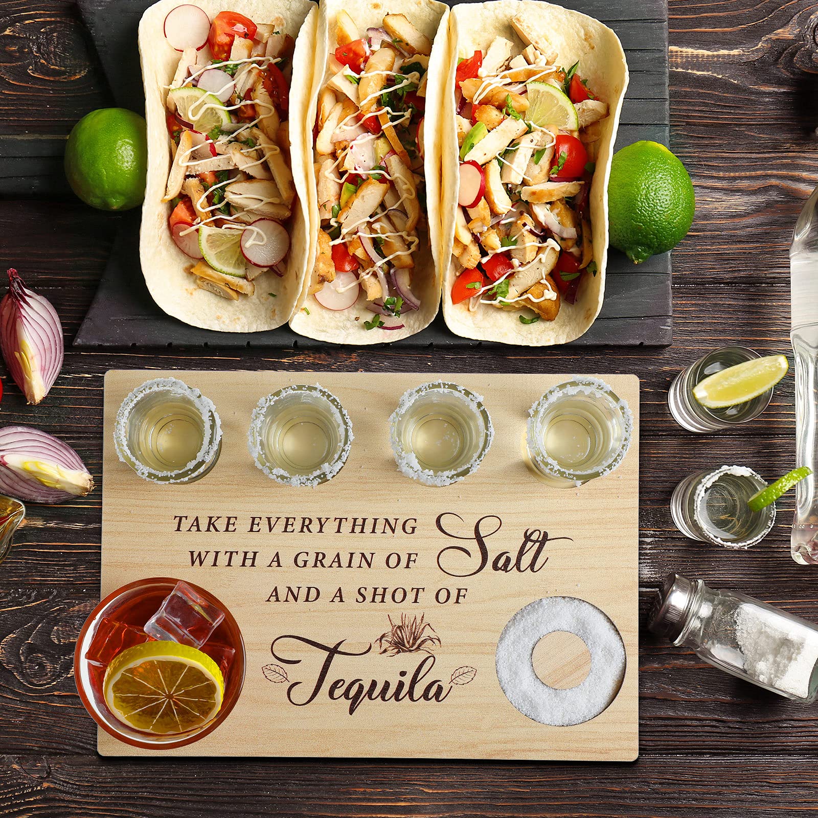Tequila Flight Board with Salt Rim,Flight Tray Tequila Wooden Tequila