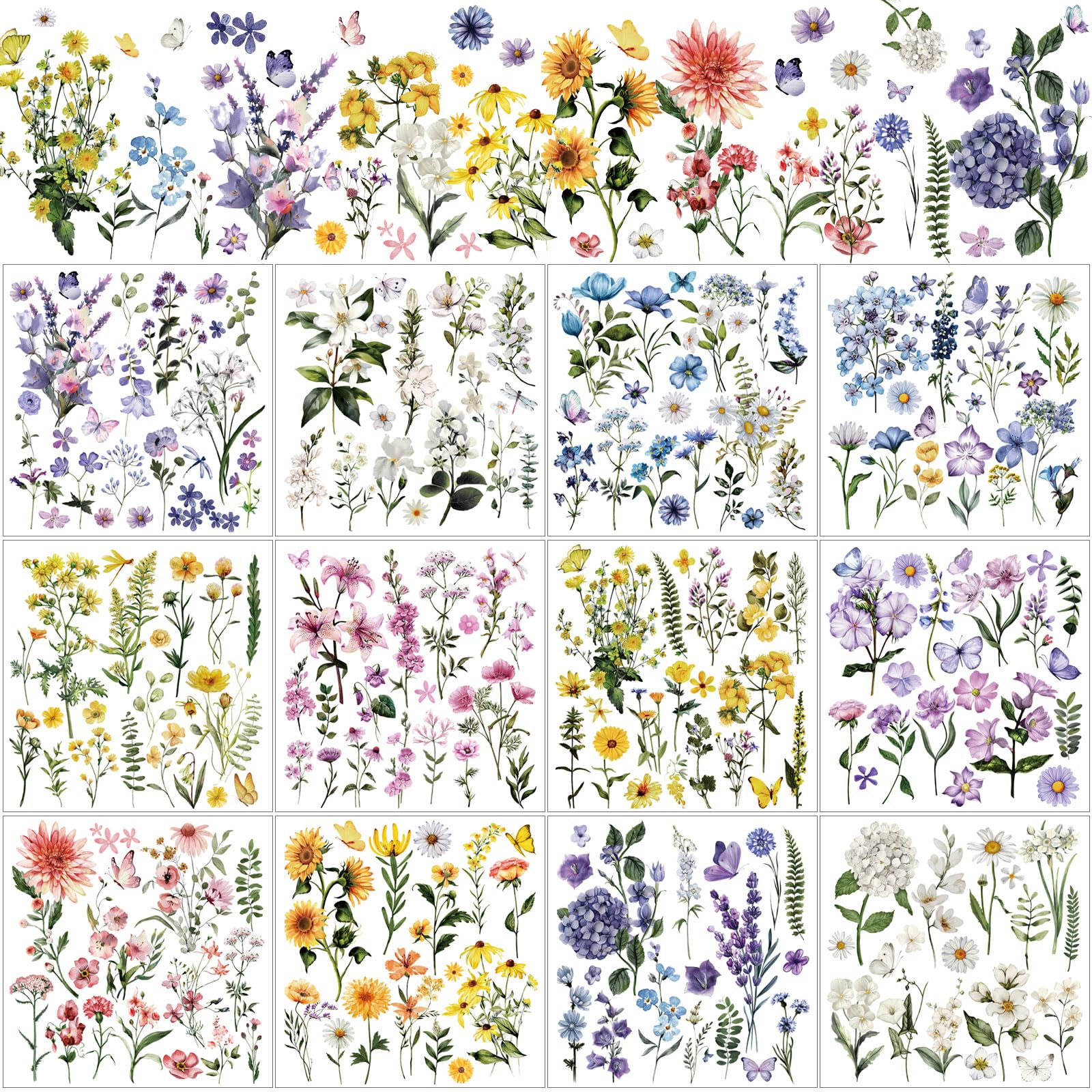 BBTO 12 Sheets Rub on Transfers for Crafts and Furniture Rub on Transfer Stickers Decals for Wood DIY Paper Home Decor, 5.5 x 5.7 Inch(Fresh Flowers)