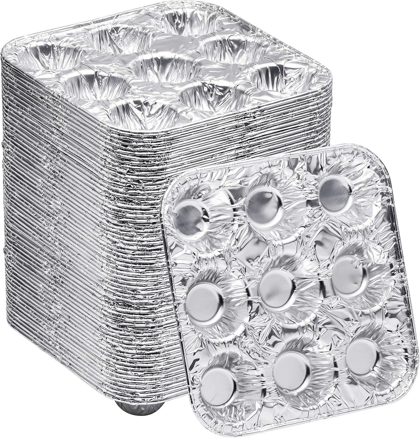 9-Cavity Mini Cupcake and Muffin Pans | Disposable Aluminium Baking Pans | Use for Baking Mini Muffin, Cupcake, Cake | For Weddings, Parties, Birthdays, Gatherings (100 Pack)