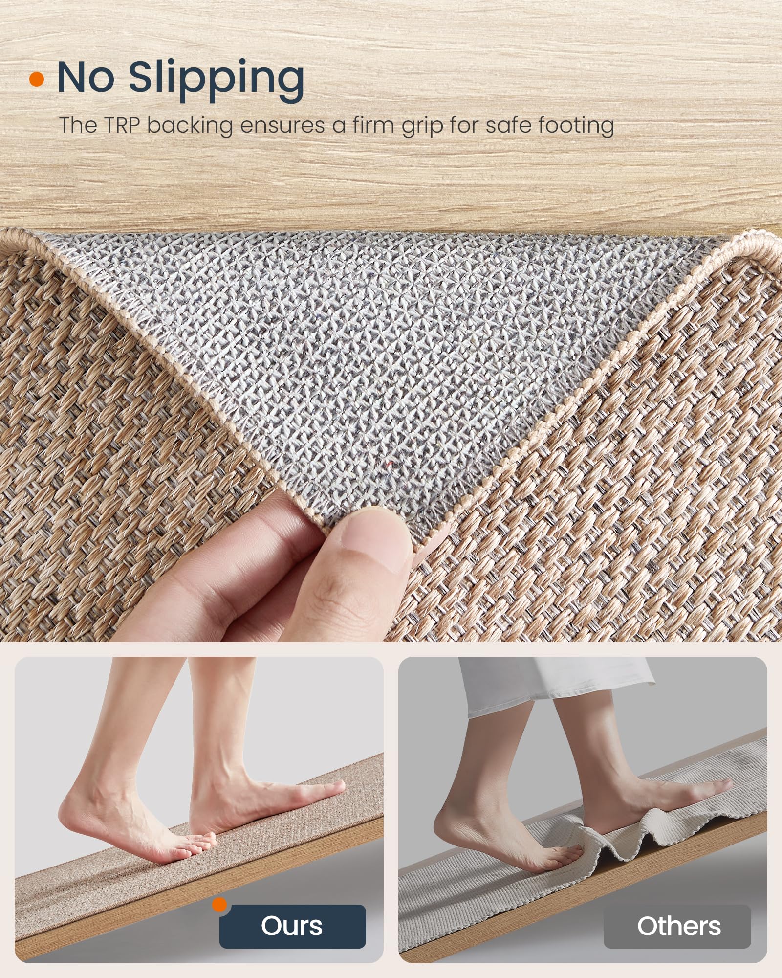 SONGMICS HOME Runner Rug 2.5x8 ft, Washable Area Rug for Living Room, Non-Slip Carpet, Faux Jute Rug, Home Decor, for Bedroom, Kitchen, Entryway, Dining Room, Tan UTAR093K01