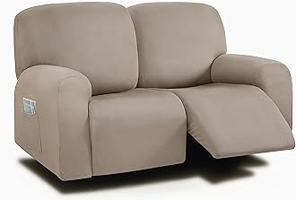 ULTICOR Reclining Loveseat Slipcover, 48" - 65" L, 6-Piece Yarn Dyed Sofa Covers, 2 Seat Recliner Cover, Thick, Soft, Washable (Taupe)