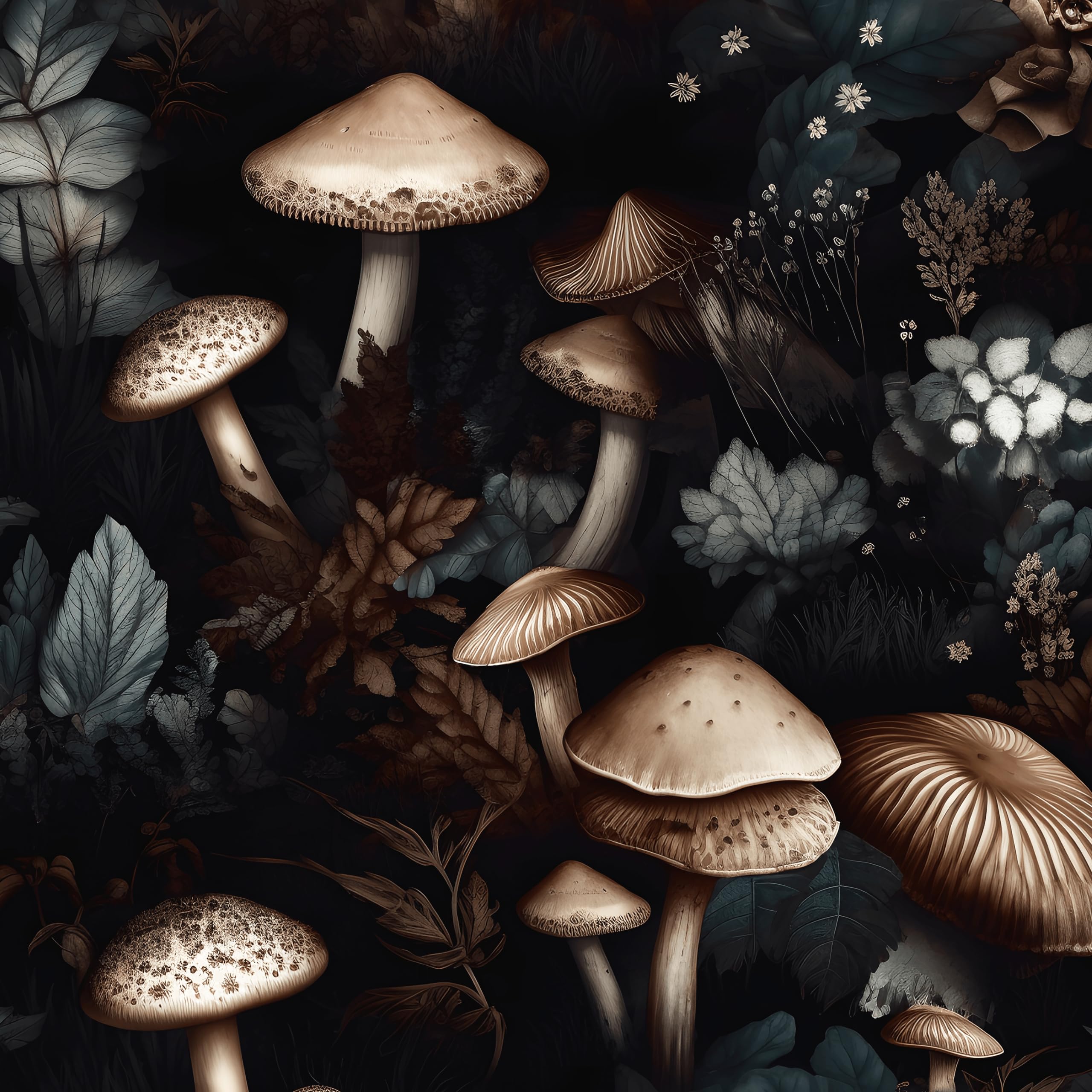 Laaste Boho Mushroom Wallpaper Peel and Stick Vintage Floral Contact Paper 17.5In x 393.7In Vinyl Self-Adhesive Waterproof Dark Botanical Floral Wall