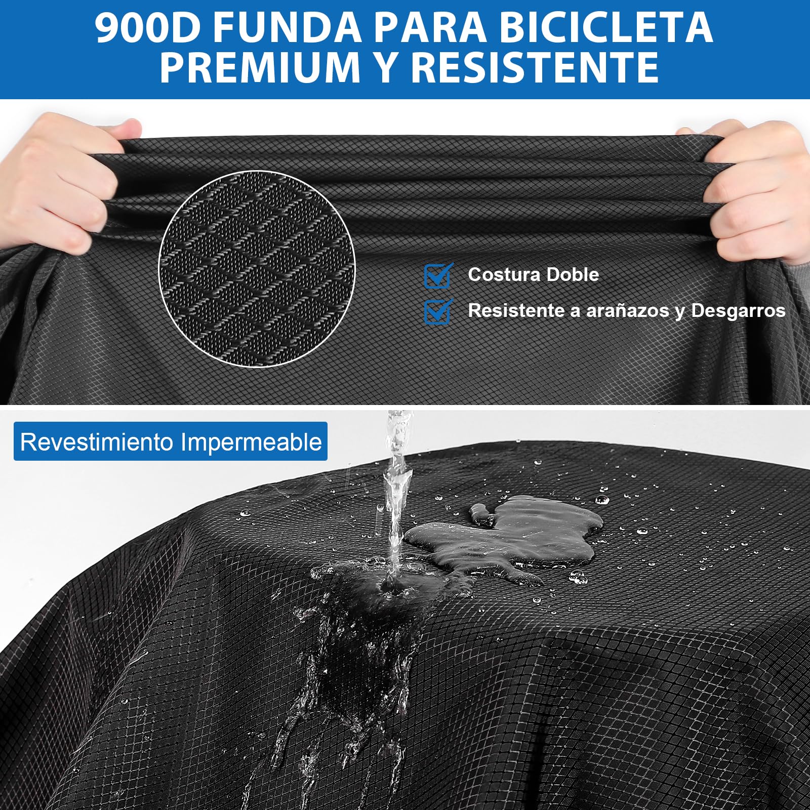 Funda Bicicleta para 2 Bicicletas - 900D Exterior Impermeable Funda Recubrimiento de PU Funda para Bicicleta, con Cordón Elástico de 6M, Compatible con Portabicicletas de Coche