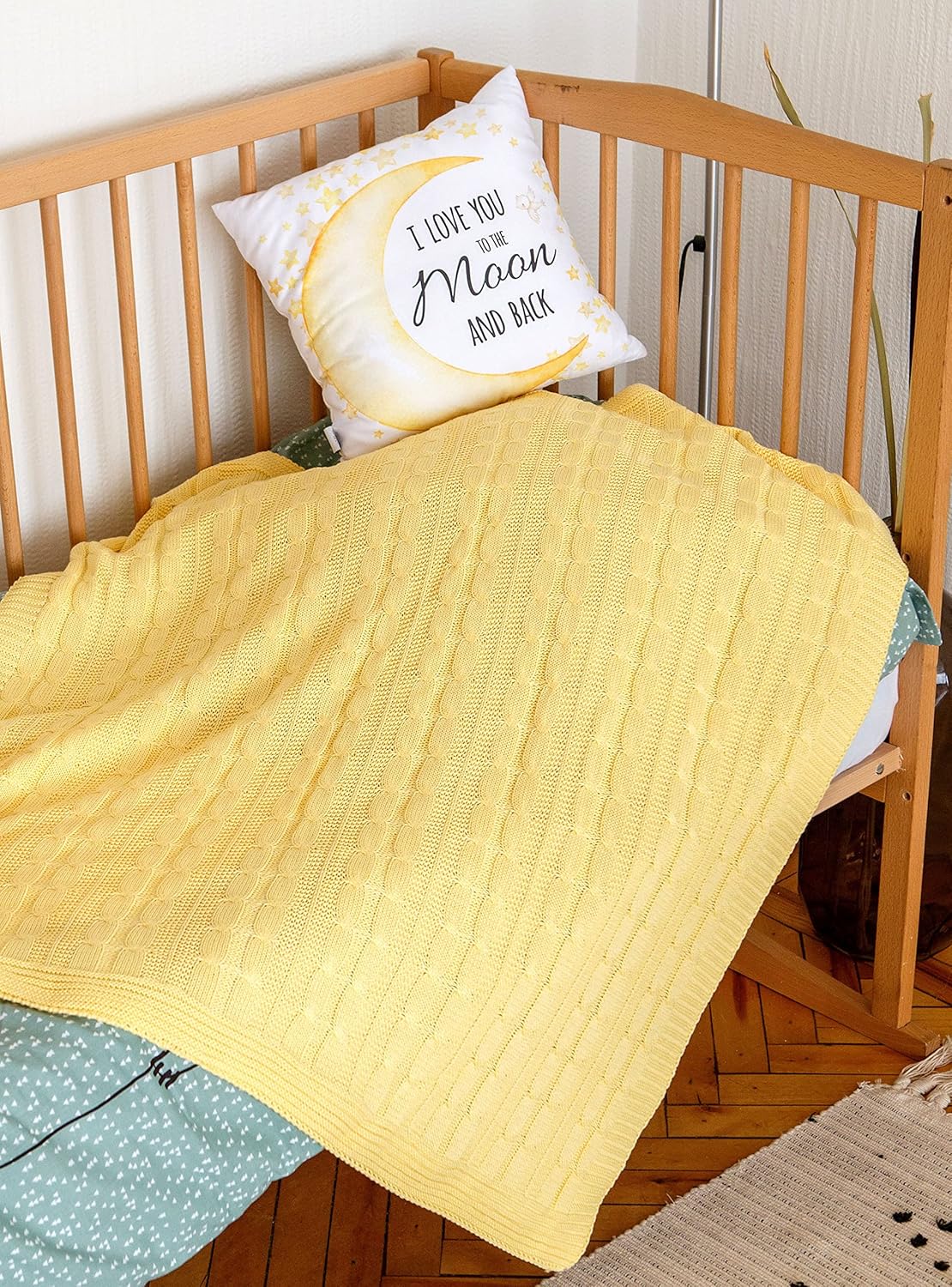 Personalize Baby Blanket with Name Cable Knit Girl Boy (Yellow)