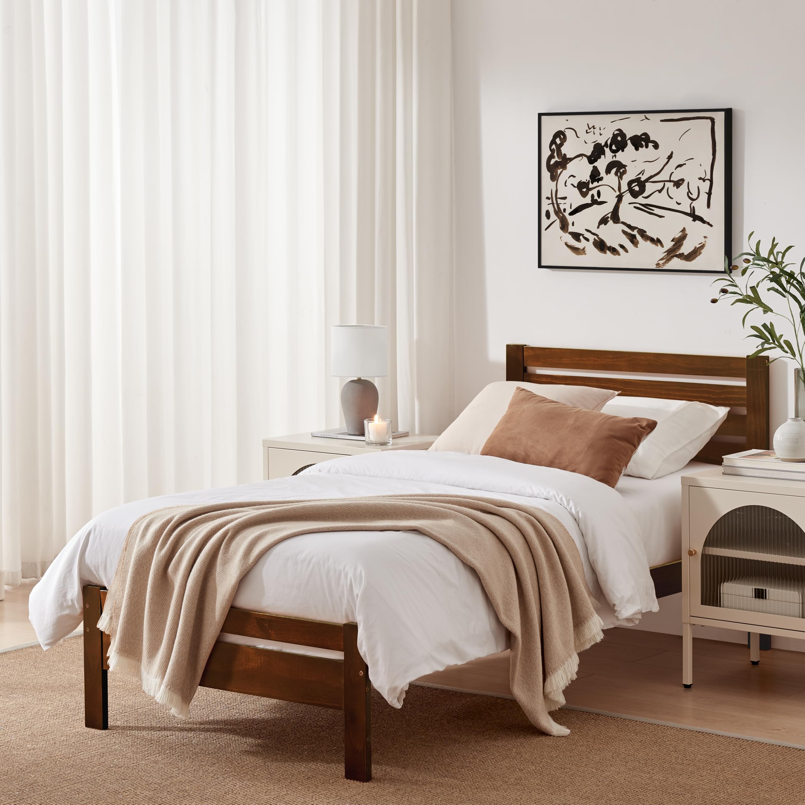 Furniturebox UK Wooden Single Bedframe - 'Declan' Solid Pine Single Bed With Dark Walnut Stain Finish - Simple Timeless Scandi Inspired Wood Bed For Modern or Traditional Bedrooms