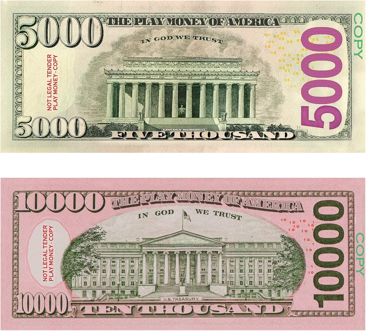 amazon com play copy money for kids 20 pieces 10 000 5 000 2 sided full print fake money that looks real perfect props for movies plays and music videos educational learning play