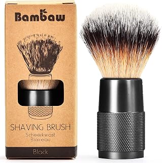Bambaw Vegan Synthetic Shaving Brush Black - Best Ingrown Hair Prevention, Razor Bump Treatment | Metal Handle Wet Shave Brush