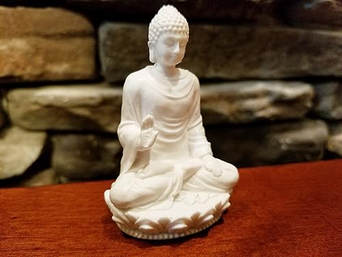 Miniatura 4 de Estatua de Buda de 3 pulgadas, ídolo, figura decorativa: mármol polivinílico con acabado de mármol blanco. Ídolo de Buda de primera calidad en