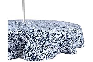 DII Round Outdoor Tablecloths with Zipper for Umbrellas, 60-Inch, Blue Paisley