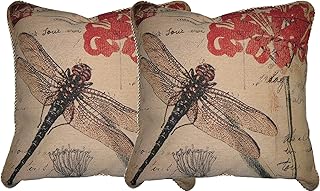 DaDa Bedding Tapestry Throw Pillow Covers - Set of 2 Dragonfly Dreams Floral Garden Cottage Style - Woven Needle Stitched ...
