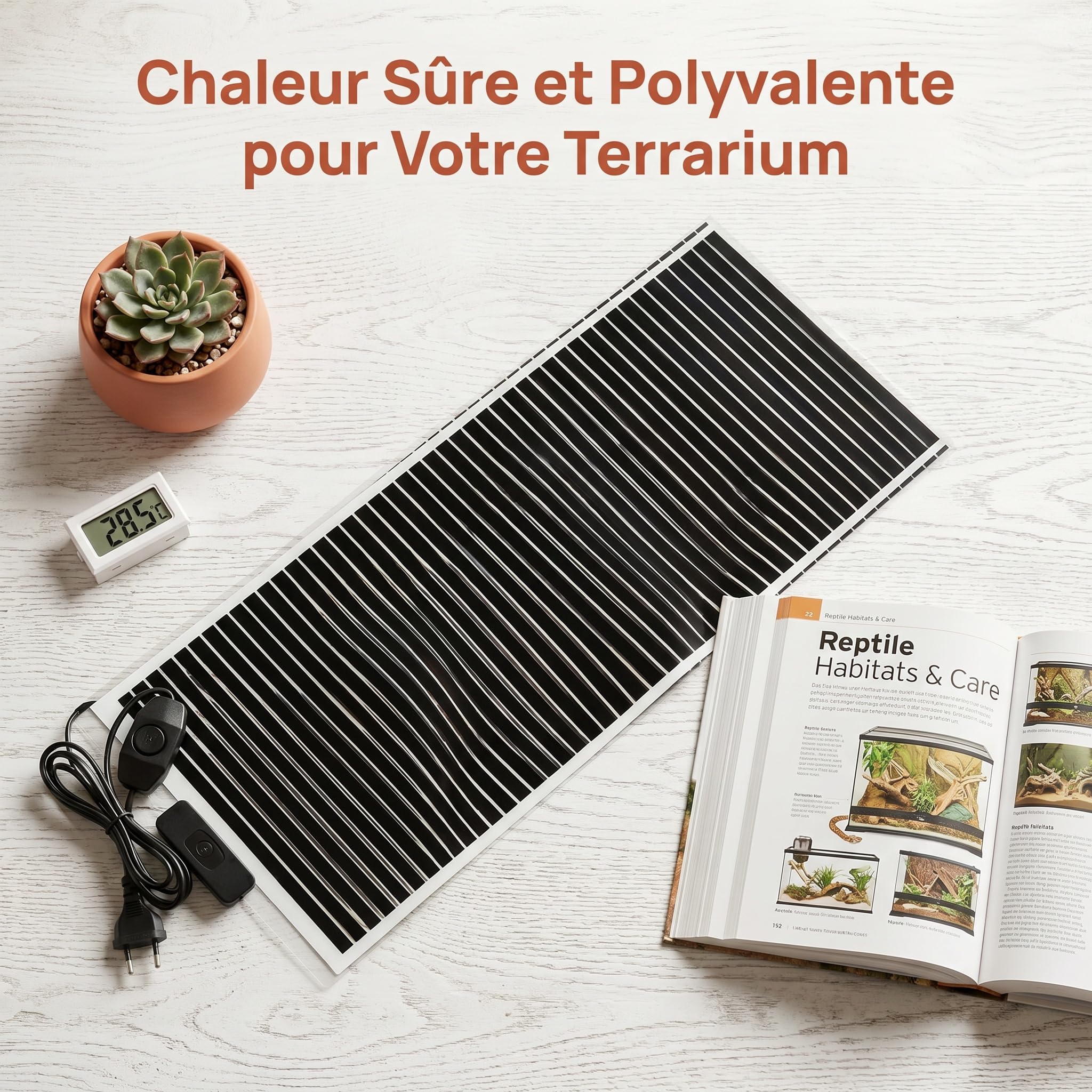 Tapis chauffant pour terrarium, 45W Tapis Chauffant pour Reptiles avec Thermostat Réglable Compatible Récipients en Verre pour Terrariums Tortues Serpents Petits Lézards 31,44 x 11,12 x 0,04inch