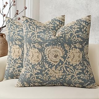 Vintage Floral Print Throw Pillow Covers 20x20 Set of 2 Neutral Modern F...