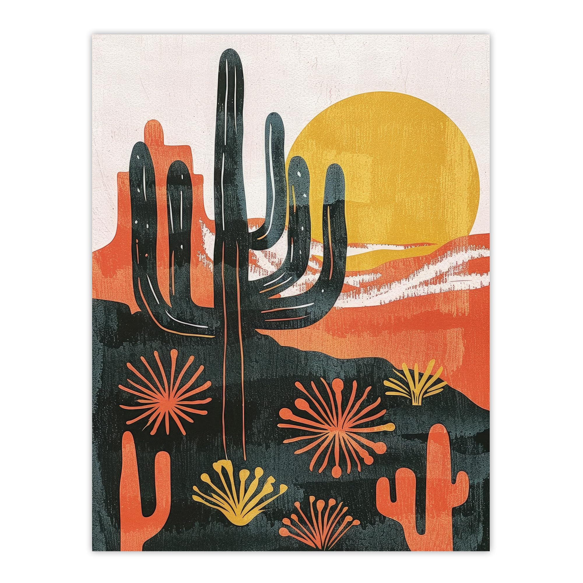 Artery8 Desert Cactus Sunset Simple Bobo Cacti Landscape For Living Room Extra Large XL Wall Art Poster Print