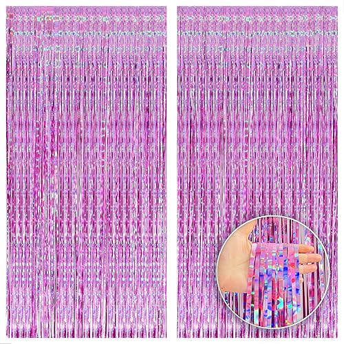 KatchOn, Cortina holográfica de flecos de papel de aluminio púrpura, extragrande, 3.2 x 8 pies, paquete de 2  Serpentinas para decoraciones de