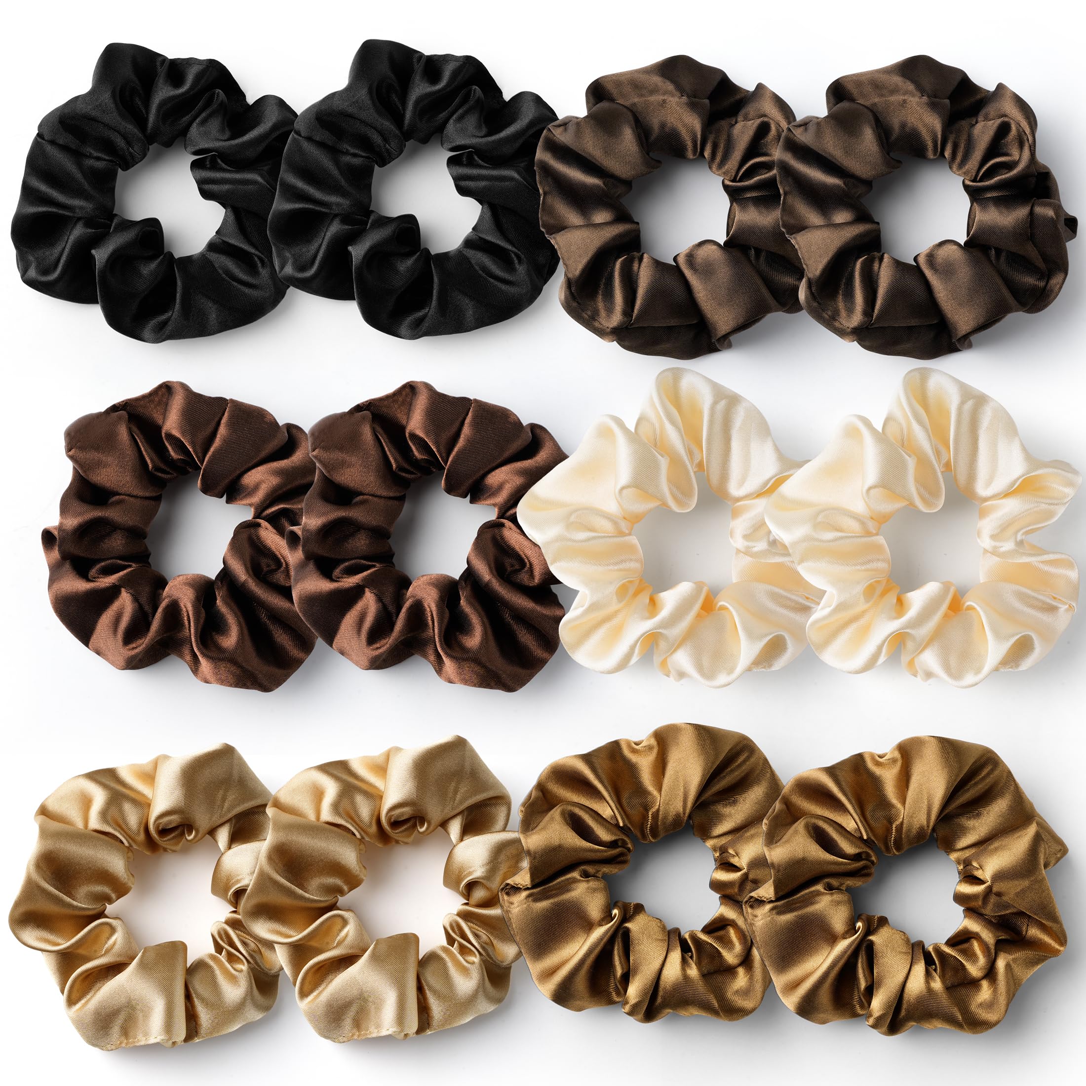 12 Piezas Coleteros Pelo Mujer, Coletero Seda de Satén para Mujeres y Niñas, Scrunchies Gasa Elásticos para Cabello Rizado y Liso, Gomas de Pelo Suave y Durables (6 colores, 9 cm)