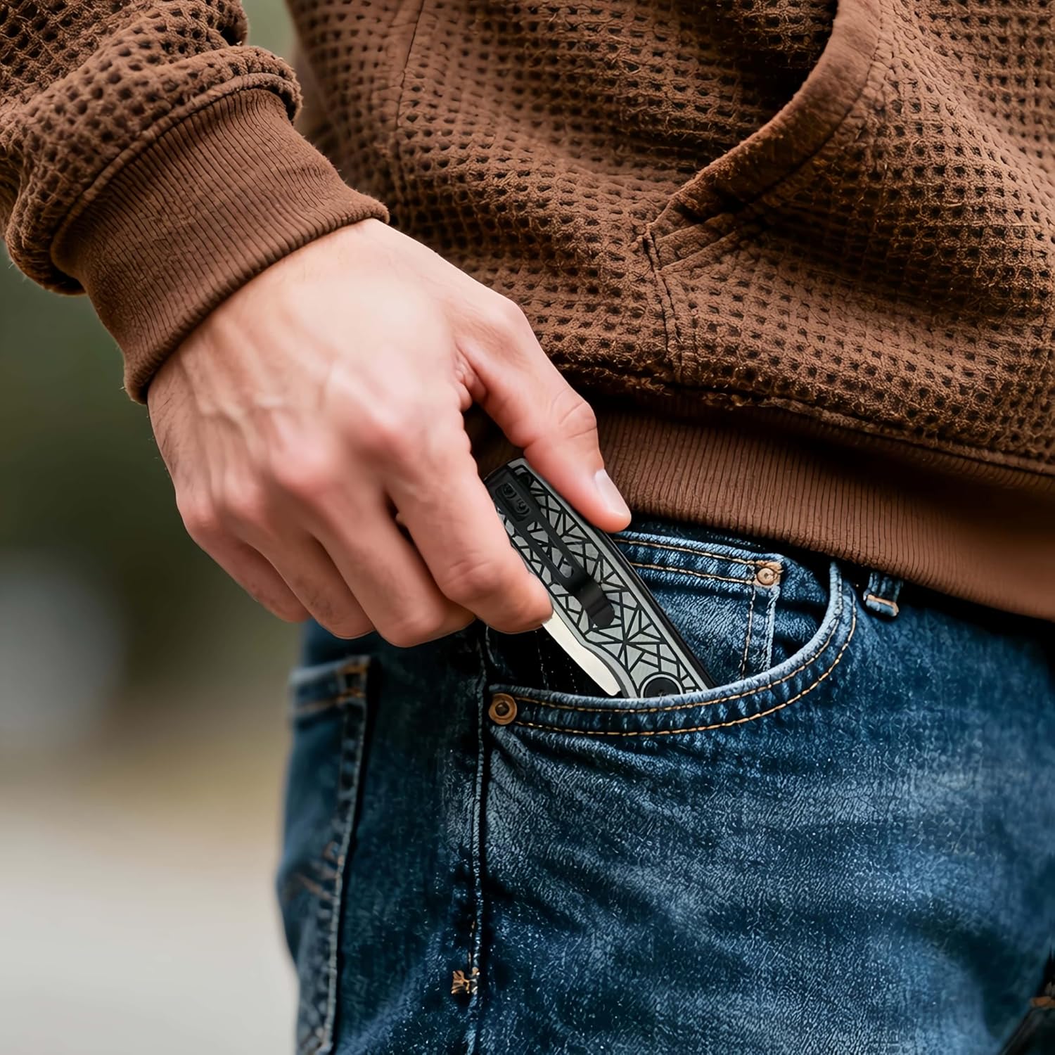 Compact EDC Folding Knife - Under 2" California Legal D2 Steel Blade - Small Pocket Knife for Box Cutting, Warehouse & Office Carry - Lightweight G10 Handle & Button Lock (Black/Gray)