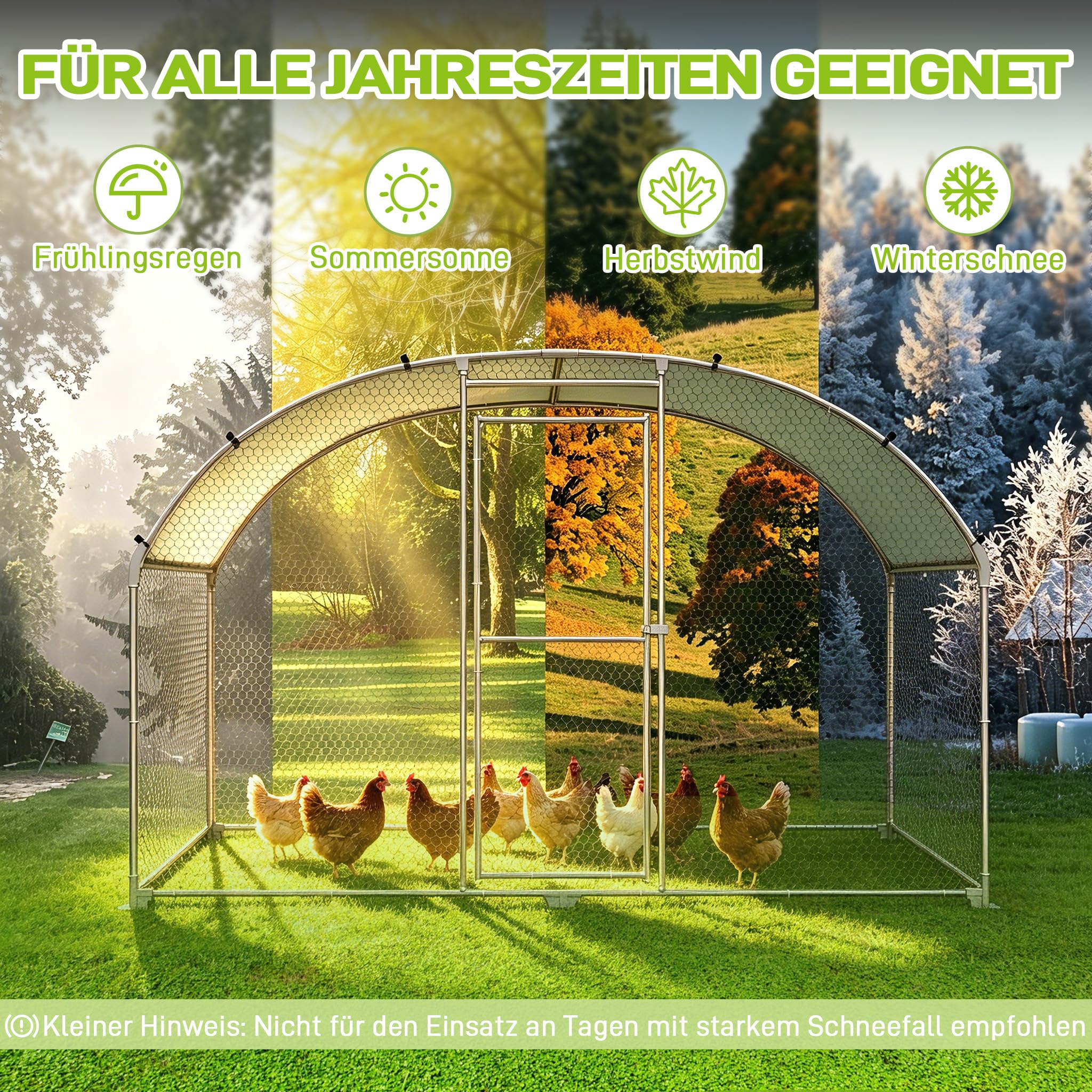 Froadp Pollaio 3 x 6 m gabbia per polli in metallo zincato Recinzione libera con protezione solare tetto e porta chiudibile a chiave, gabbie per pollo, pollame, conigli