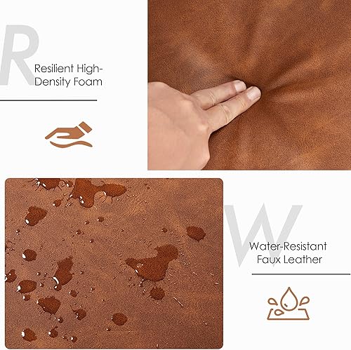 Miniatura 5 de Yaheetech Sillón de piel sintética, moderna silla de acento de estructura fuerte, sillas vintage de mediados de siglo con respaldo alto y patas de