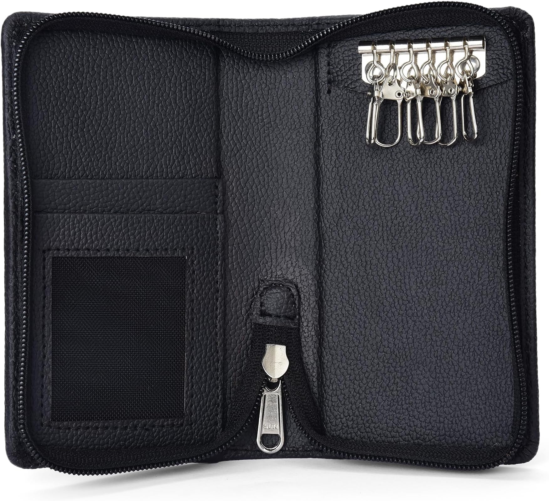 essart (Sarvika PU Leather Key Case Pouch Wallet Keychain Key pouch holder Men & Women Key Pouch Holder, Bank Locker Key Pouch with 6 Hooks Zipper Closure