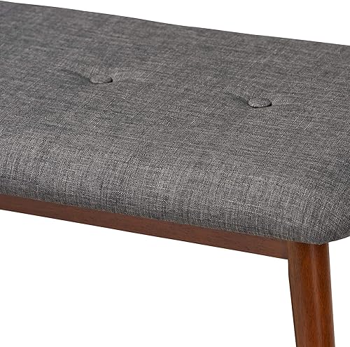 Miniatura 5 de Baxton Studio Flora II Mid-Century - Banco de comedor de madera con acabado de roble medio, tapizado de tela gris oscuro