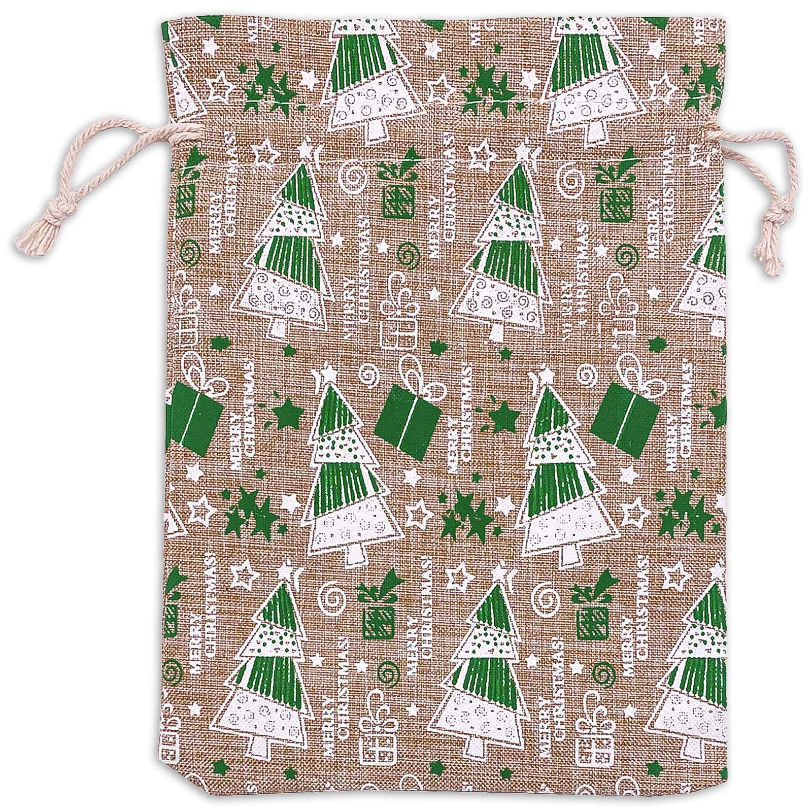 12-Pack 6x8 Reusable Jute Burlap Canvas Gift Bags w. Drawstrings (Christmas Tree, Medium) - for Presents, Party Favors, Retail, Samples by TheDisplayGuys