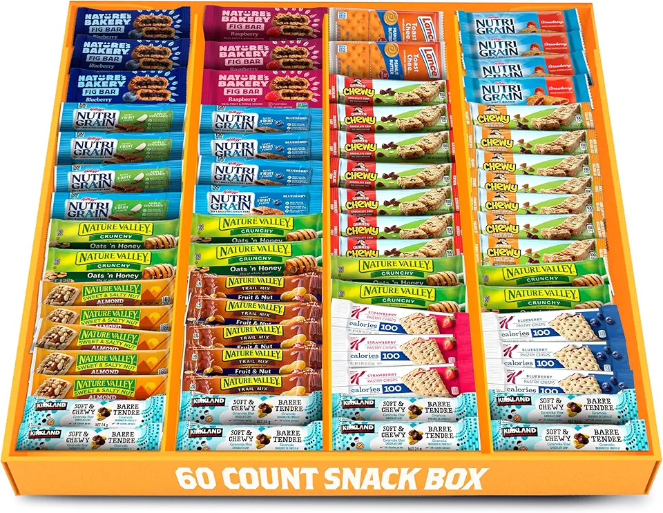 Granola Bars Bulk Variety Pack - Healthy Granola Bars Variety Snack Box for Office Snacks &amp; Healthy Breakfast Bars - Snacks Variety Pack for Adults and Kids (60 Count)