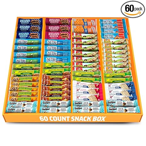 Granola Bars Bulk Variety Pack - Healthy Granola Bars Variety Snack Box for Office Snacks & Healthy Breakfast Bars - Snacks Variety Pack for Adults and Kids (60 Count)