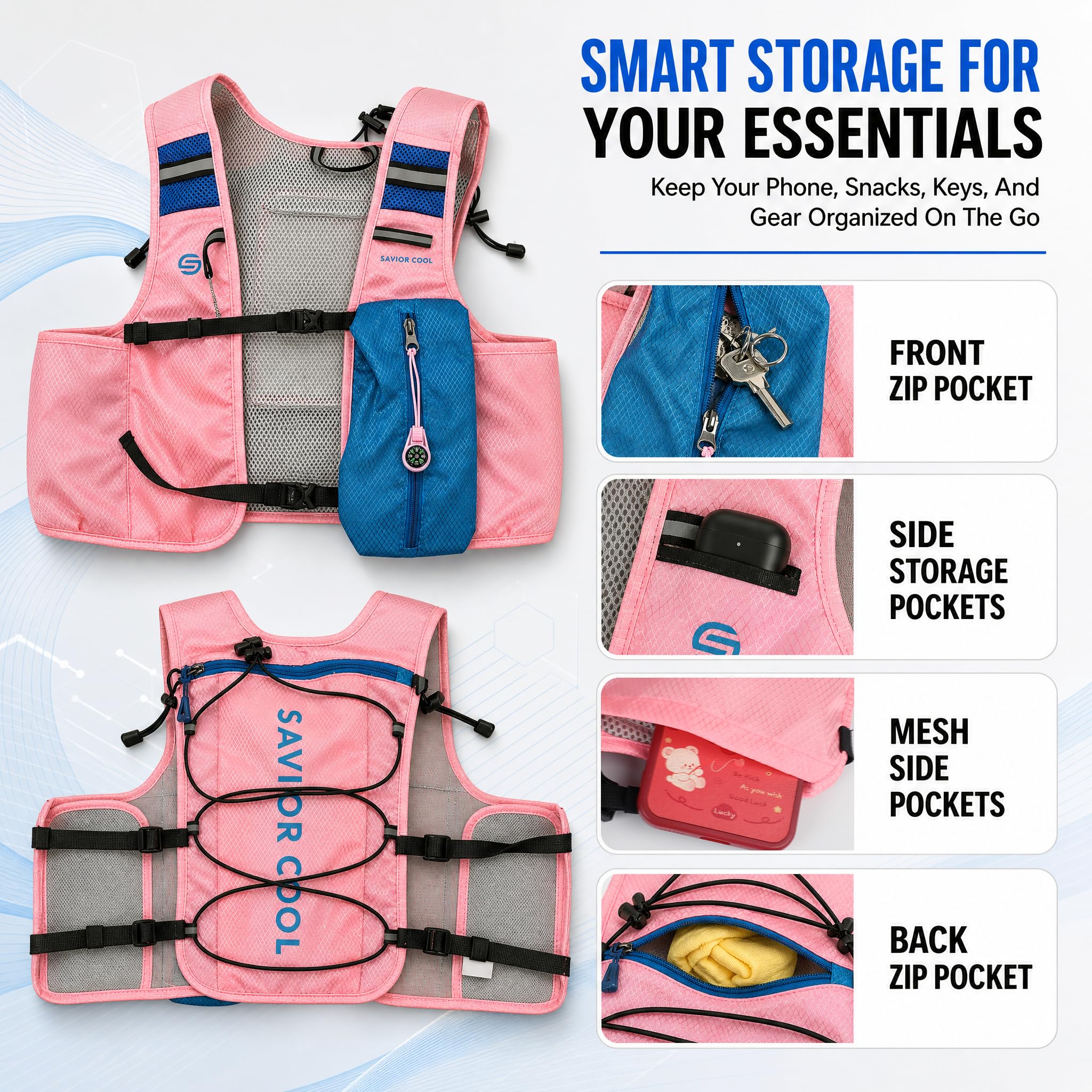 Gilet de course rafraîchissant avec poche d'hydratation de 2 l, sac à dos d'hydratation de 10 l, 3 packs de refroidissement, système de refroidissement de 180 min, réfléchissant, pour