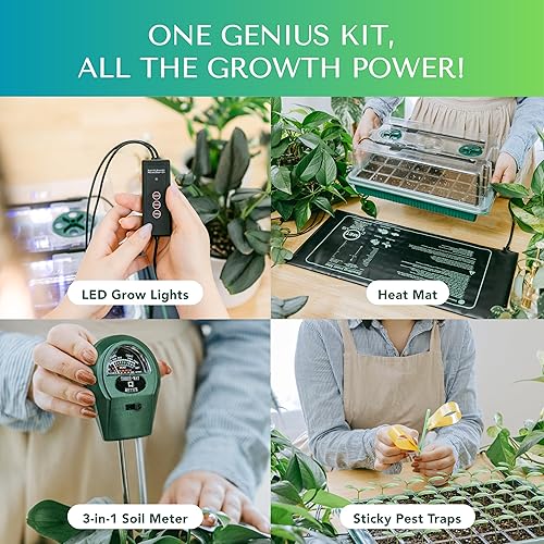 Miniatura 4 de Bandeja de inicio de semillas mejorada con luces de cultivo y alfombrilla térmica, medidor de suelo 3 en 1 y trampas adhesivas para mosquitos,