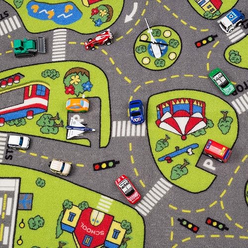 Miniatura 7 de Alfombra grande para niños de 52 x 32 pulgadas con parte trasera antideslizante, alfombra de juego de la vida urbana para jugar con juguete de