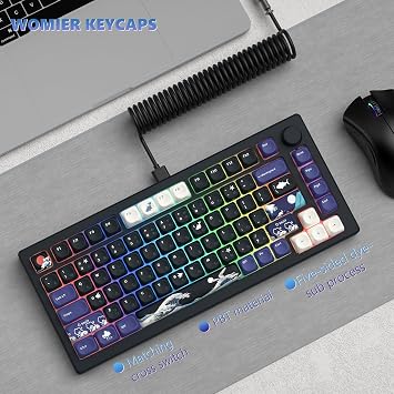 Womier PBT Black Keyboard Keycaps, Japanese MOA Keycaps Set