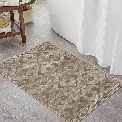 Miniatura 7 de KILOCOCO Tapete para puerta de interior, alfombra de área pequeña, de 2 x 3 pies, alfombra marroquí, lavable a máquina, antideslizante, para