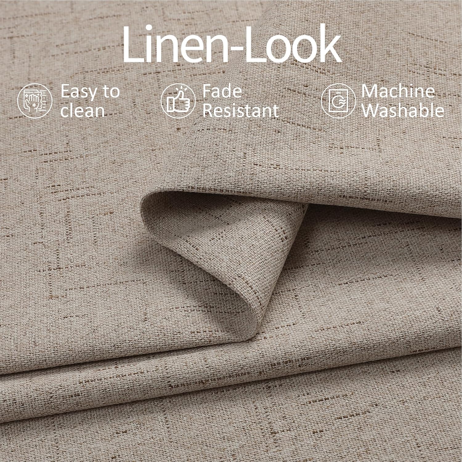 Faux Linen Blackout Curtains for Bedroom 90 Inches Long, 2 Panels