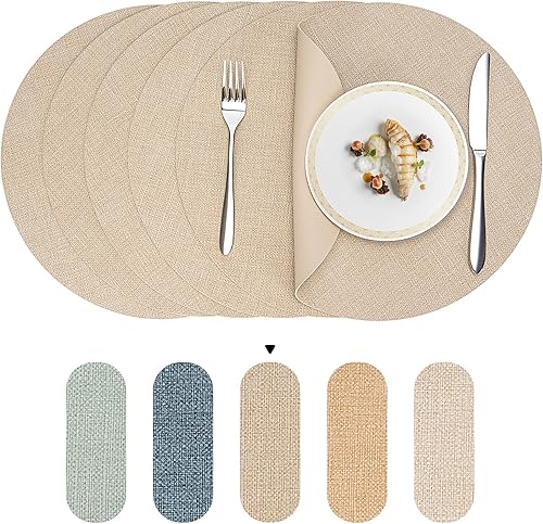 Miniatura 19 de Juego de 6 manteles individuales resistentes al calor, 17 x 12 pulgadas, impermeables, lavables, de piel sintética, antideslizantes, fáciles de