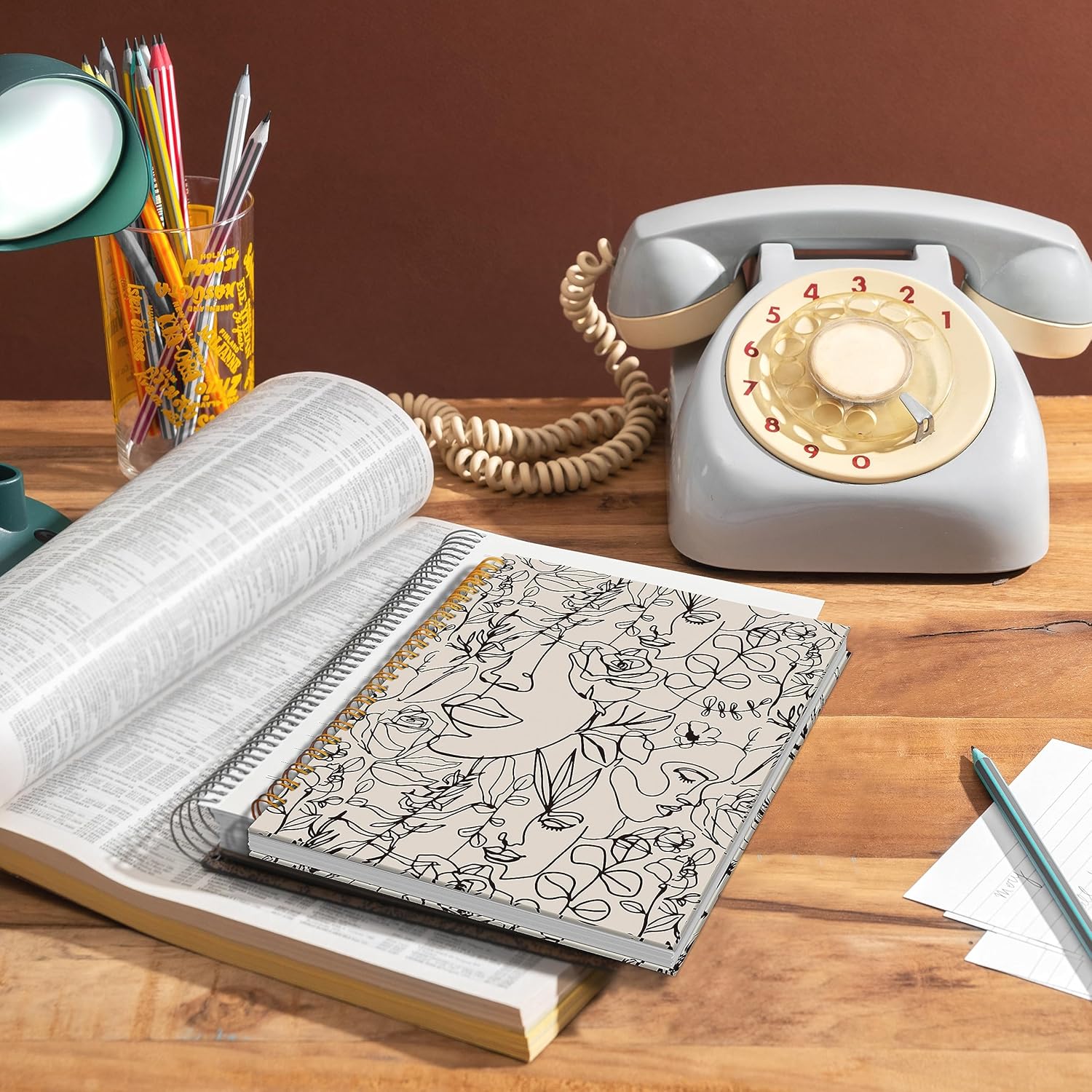 Boho Abstract Minimalist Woman Face Line Flower Floral Spiral Notebook,Laminated Hard Cover,College Ruled 5.5×8.3 Inches,Journal Notebooks for Journaling Writing Work Office College,Gifts - Image 3