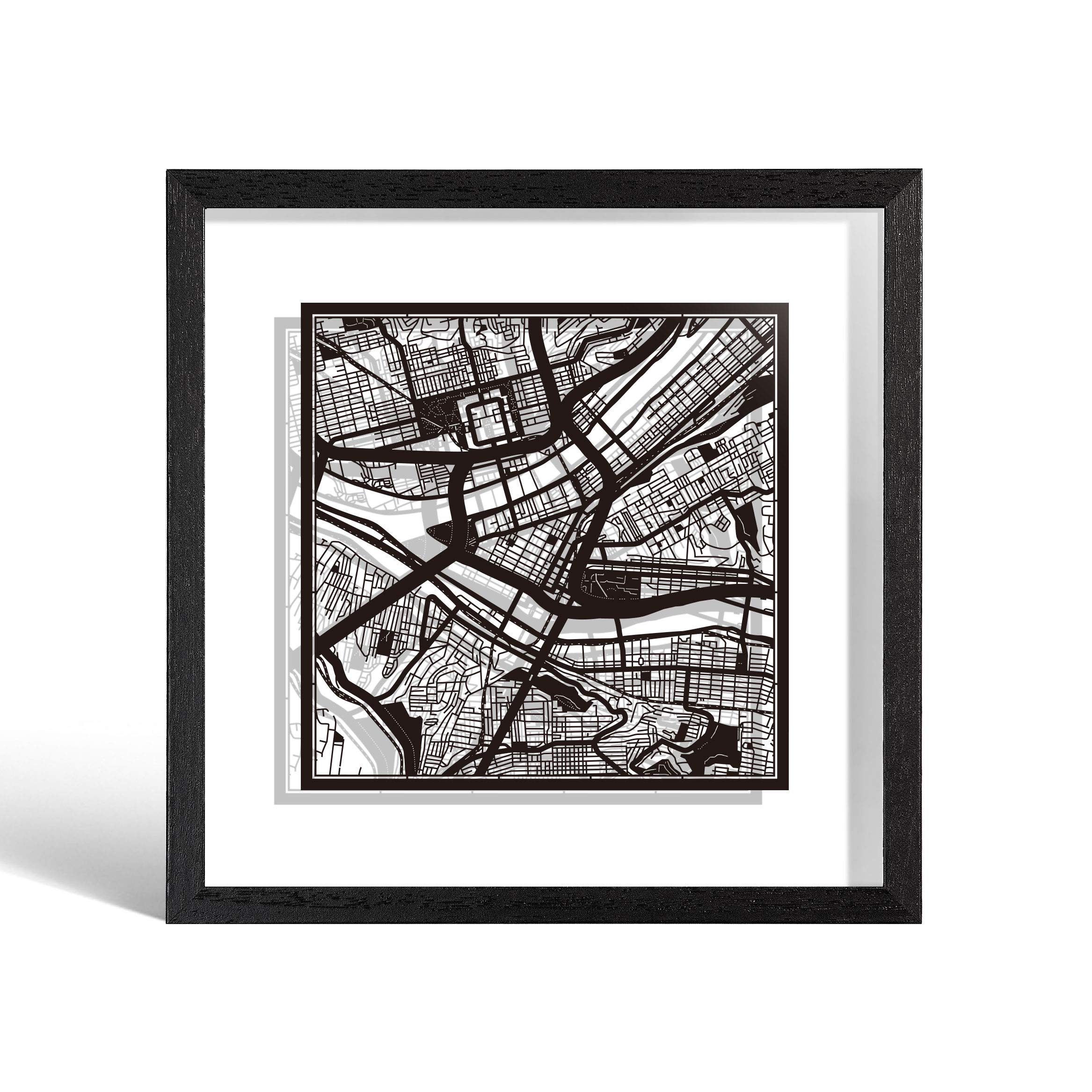 O3 DESIGN STUDIO Pittsburgh Paper Cut Map framed, Black map, Black frame, 9x9 inches, Gift Boxed, 2 background color, self-changing, Paper Art — image 1