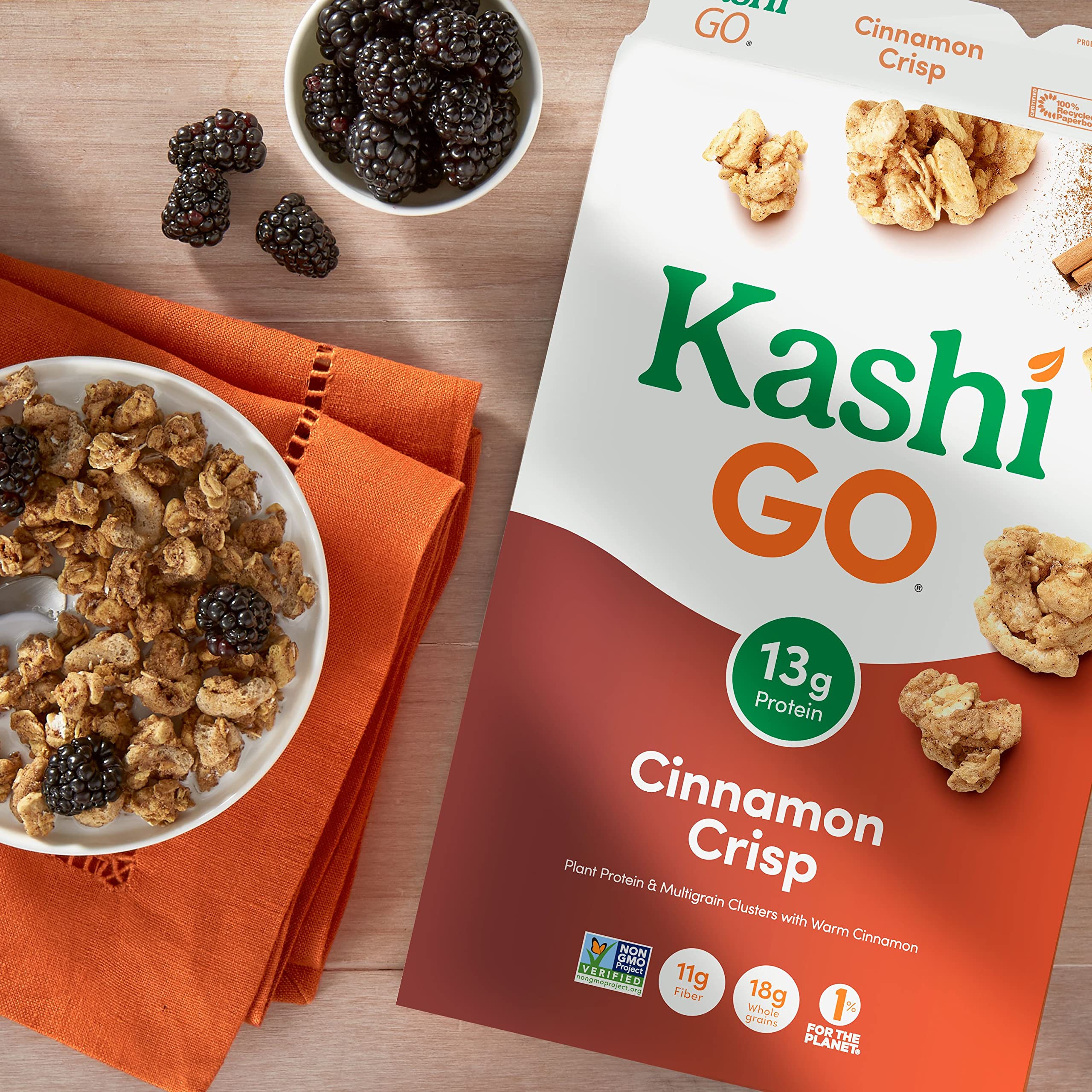 Kashi GO Breakfast Cereal, Vegan Protein, Fiber Cereal, Cinnamon Crisp