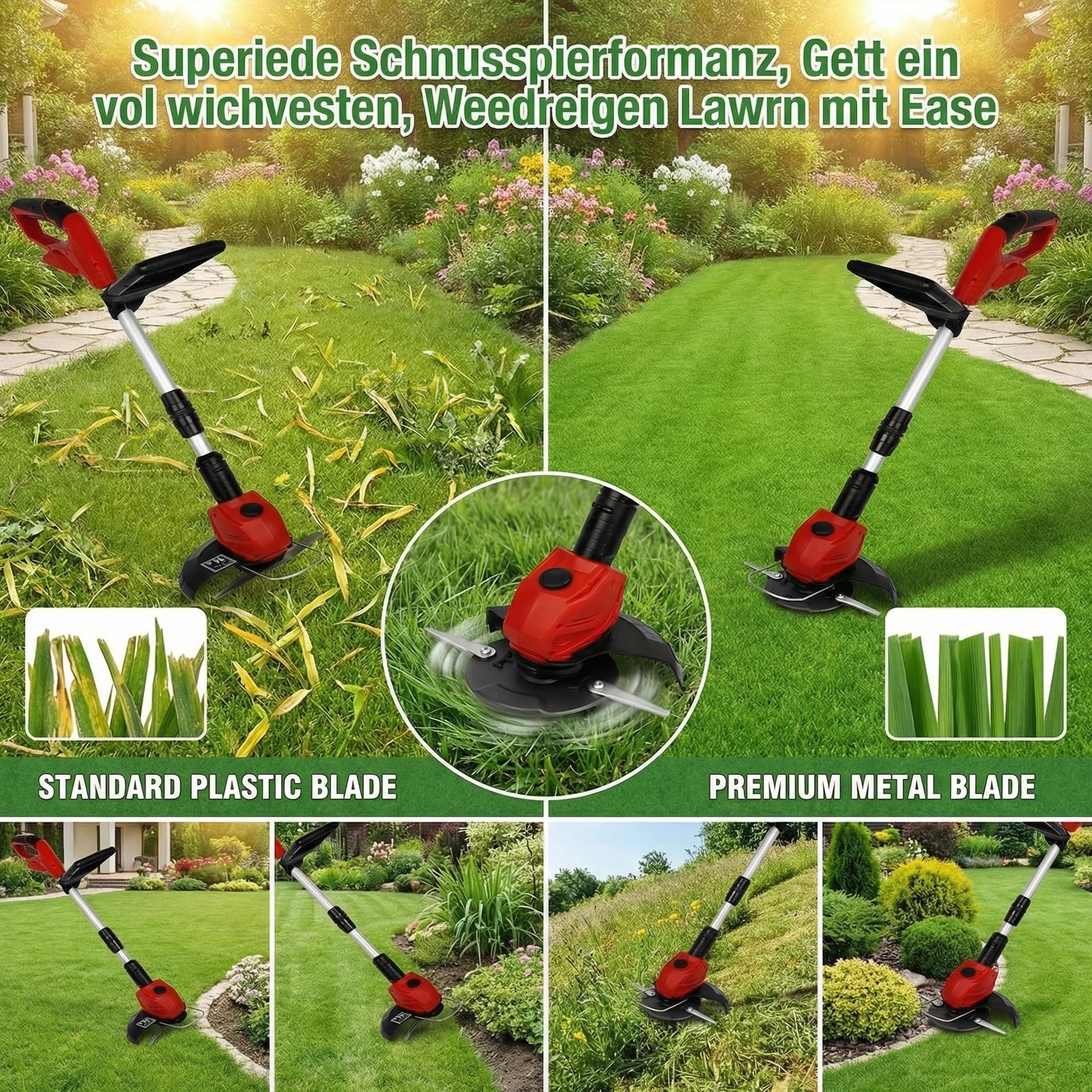 Disco da taglio a doppio + 16 lame di ricambio in metallo, sostituire la lama in nylon o la lama in plastica, lama taglio bordo per Einhell | Gardol | Gartenmeister | Mr Gardener