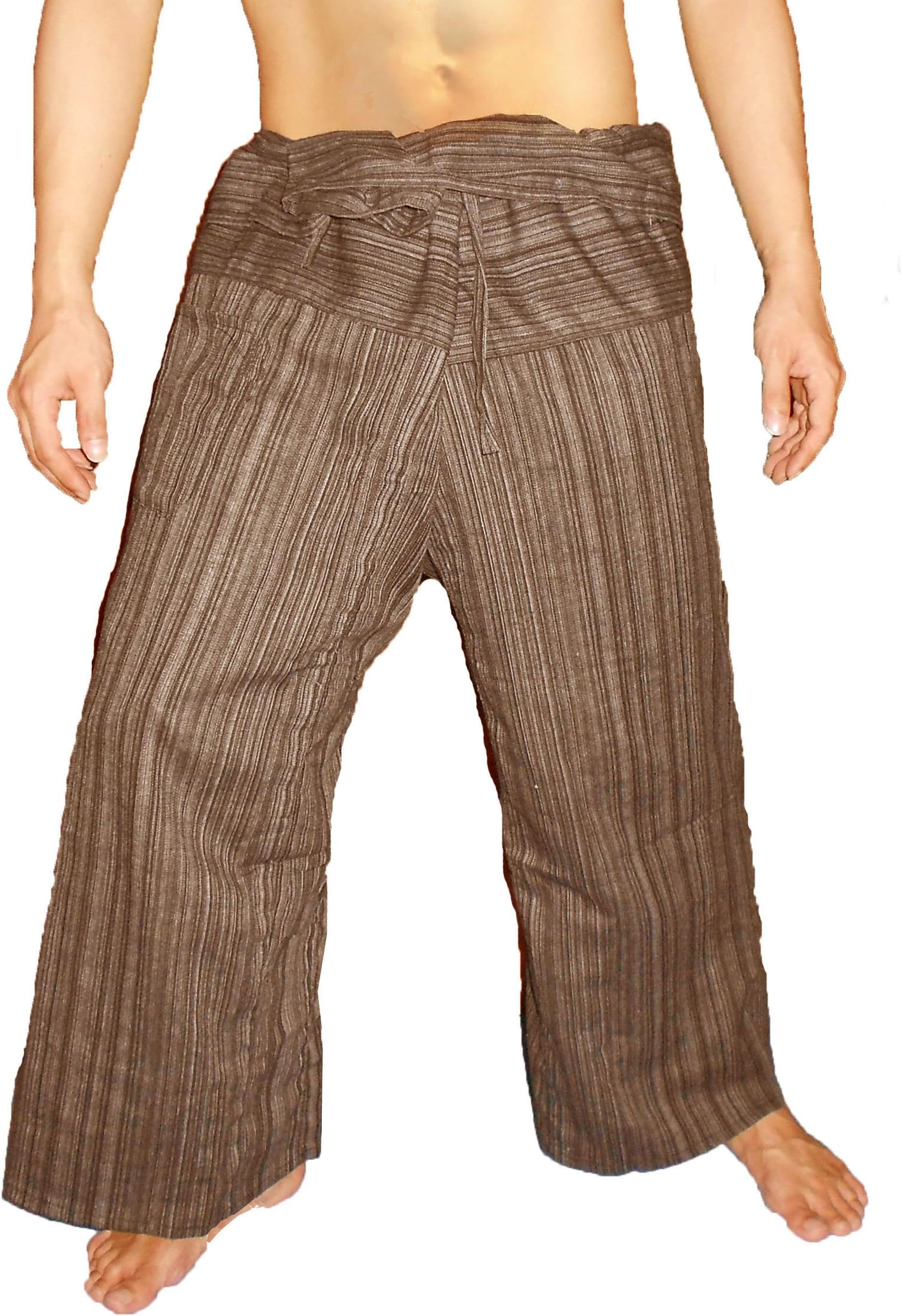 100% Heavy Cotton Thai Fisherman Pants Yoga Pregnancy Pants Striped - Brown