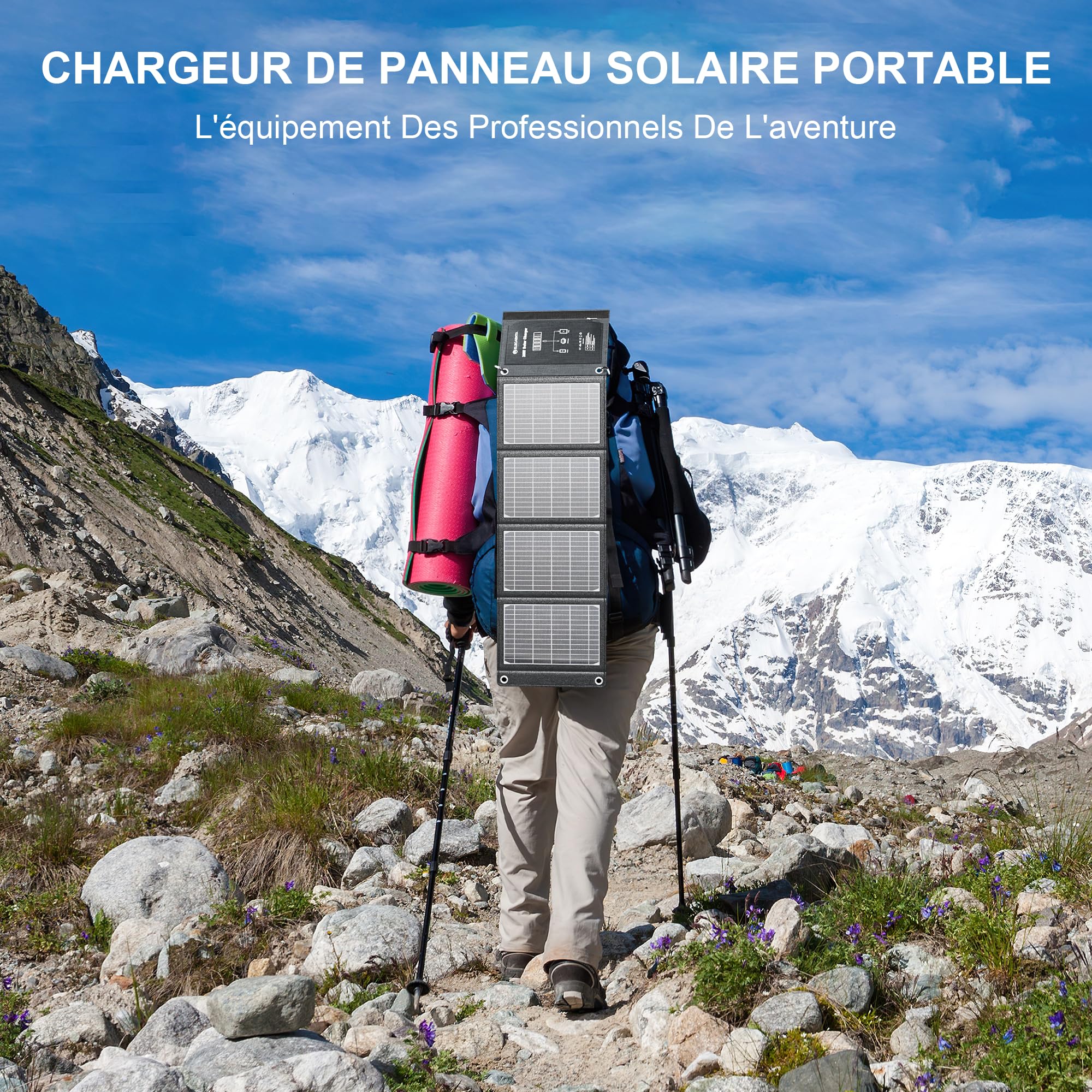 ELECAENTA 30W Chargeur Solaire Randonnée avec 3 USB QC 3.0 Type C PD18W Portable Panneau Solaire Pliable IPX5 Étanche pour Smartphone Tablette Powerbank Caméra Sport Camping Voyage Survie
