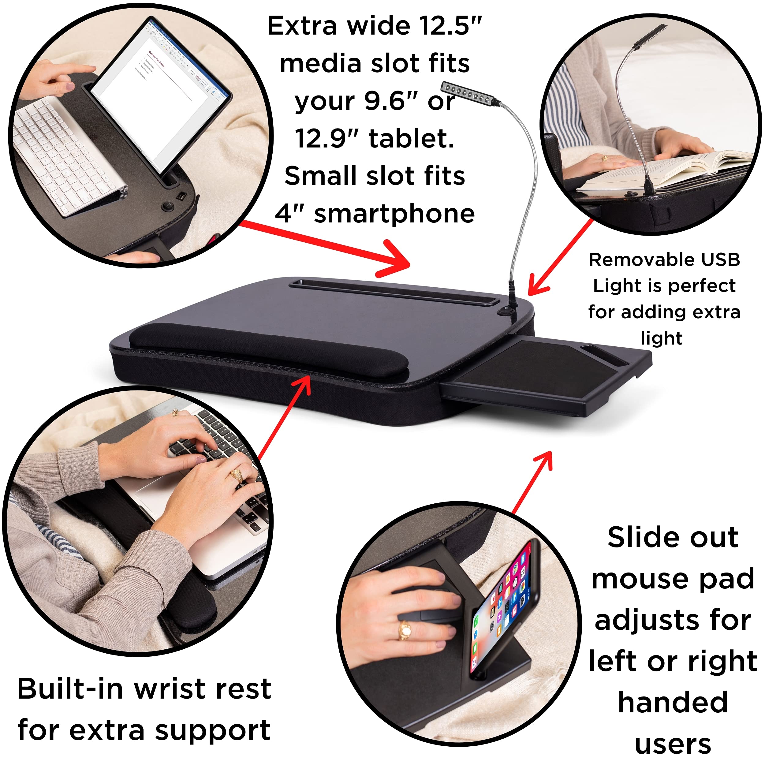 BIRDROCK HOME lap desk with light, multipurpose use as bed desk or