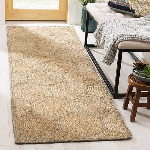 SAFAVIEH Natural Fiber Collection - Alfombra de pasillo de 2 pies 6 pulgadas x 6 pies, natural y gris, yute tejido de panal hecho a mano, ideal para