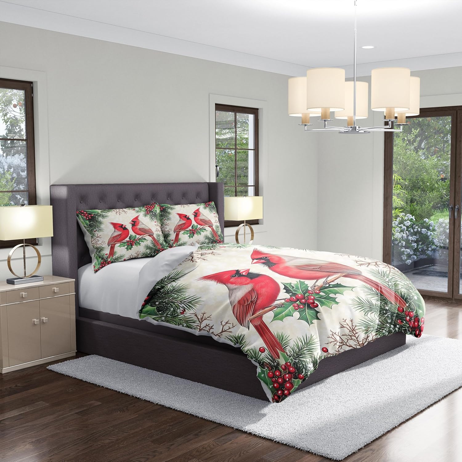 Reofrey 3-Piece Queen Comforter Cover Set with Christmas Birds Cartoon Patterns - Queen Size Microfiber Bedding Set Includes 90"x90" Duvet Cover and 2 Pillowcases, for Boys, Girls, Adult Room Decor