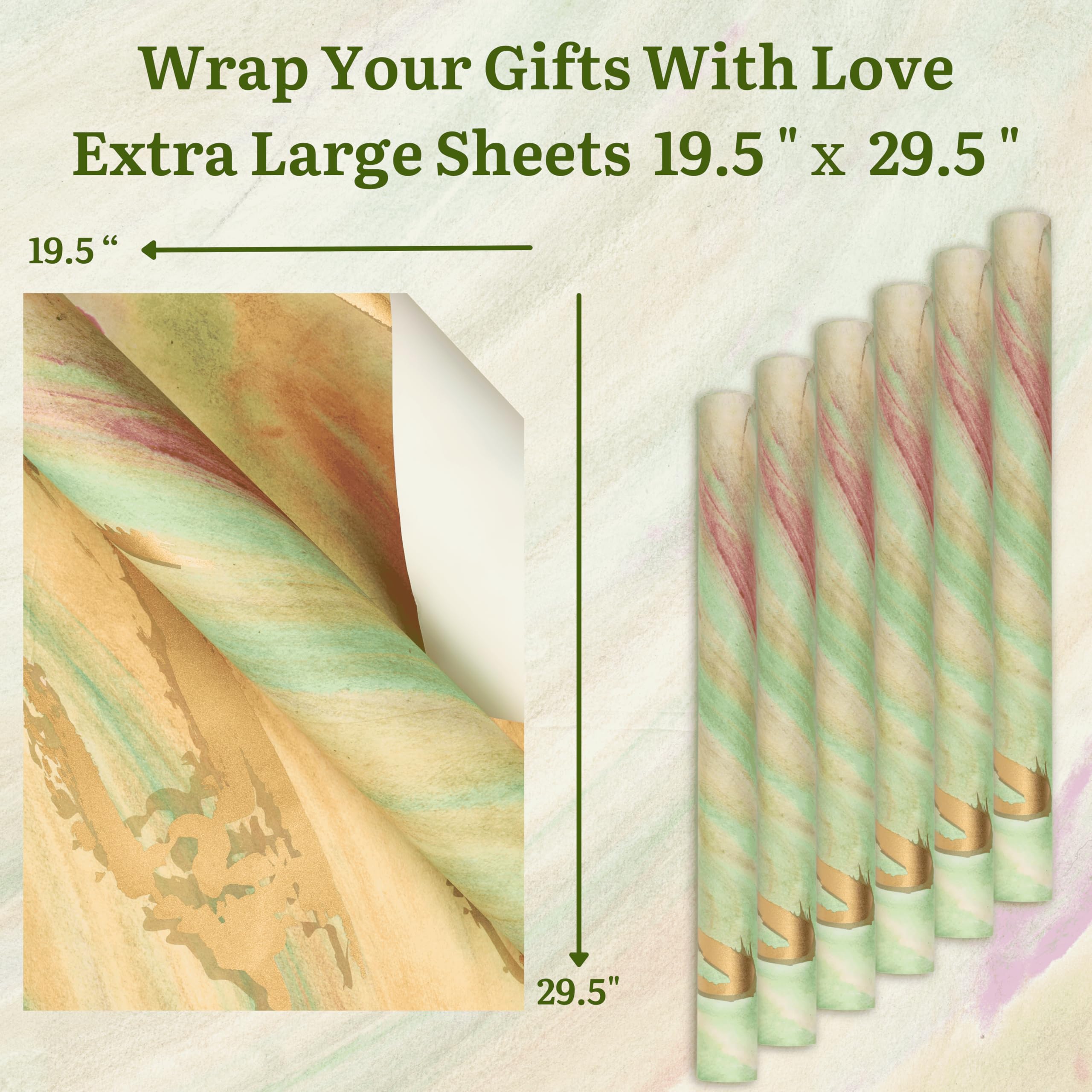 KidsyWinsy Handpainted Gift Wrapping Paper Sheets (Waves Print, Pack Of 6) With Tags, Ribbon Bows, Confetti | Gift Wrap Paper For Packing | Wrapping Sheets For Birthday, Wedding Anniversary, Festive Occasions 2