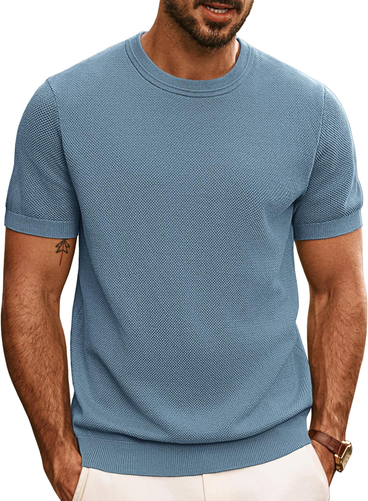Mens Casual T-Shirts Classic Short Sleeve Knit Tees Crewneck Solid Tee Shirts