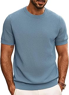 Mens Casual T-Shirts Classic Short Sleeve Knit Tees Crewneck Solid Tee Shirts