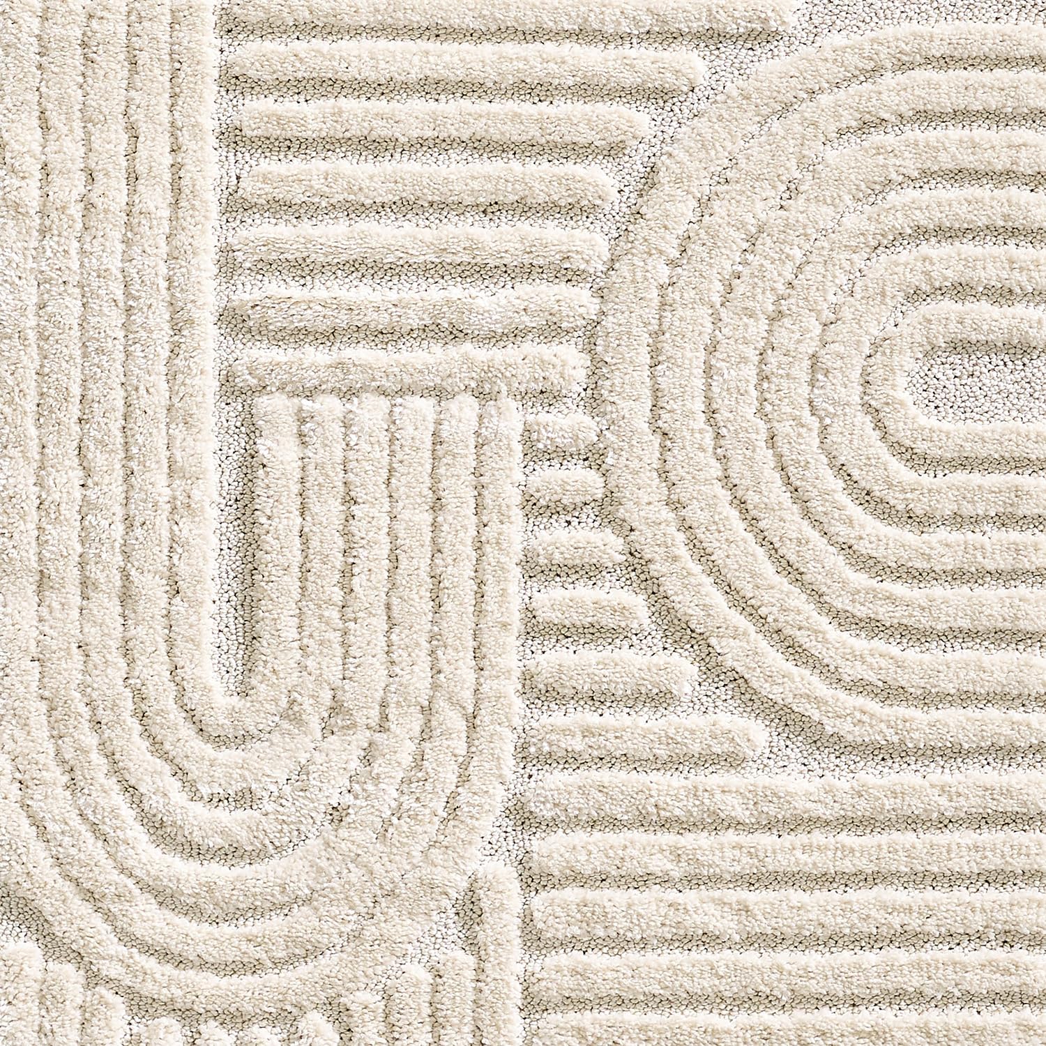 Carpettex Kurzflor Hochtief Teppich - 120 cm Rund Creme Skandi-Look - 3D Effekt Boho Muster Waschbar und Flauschig - Für Wohnzimmer, Schlafzimmer, Esszimmer und Küche