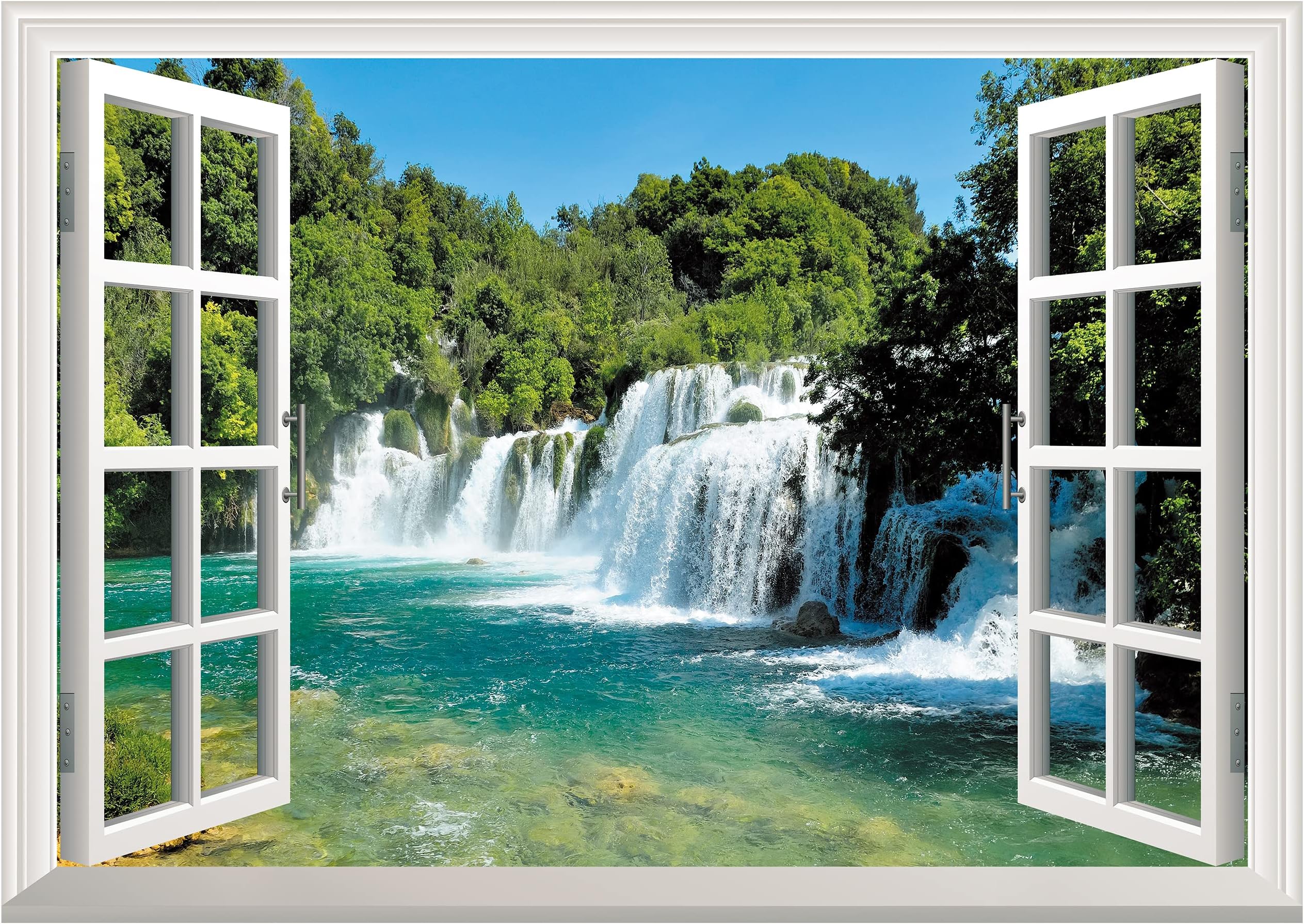FLFK Fake Window Wall Sticker - Waterfall Faux Window Wall Mural for Wall Decor, Stick and Peel Wall Decals,24"x16"