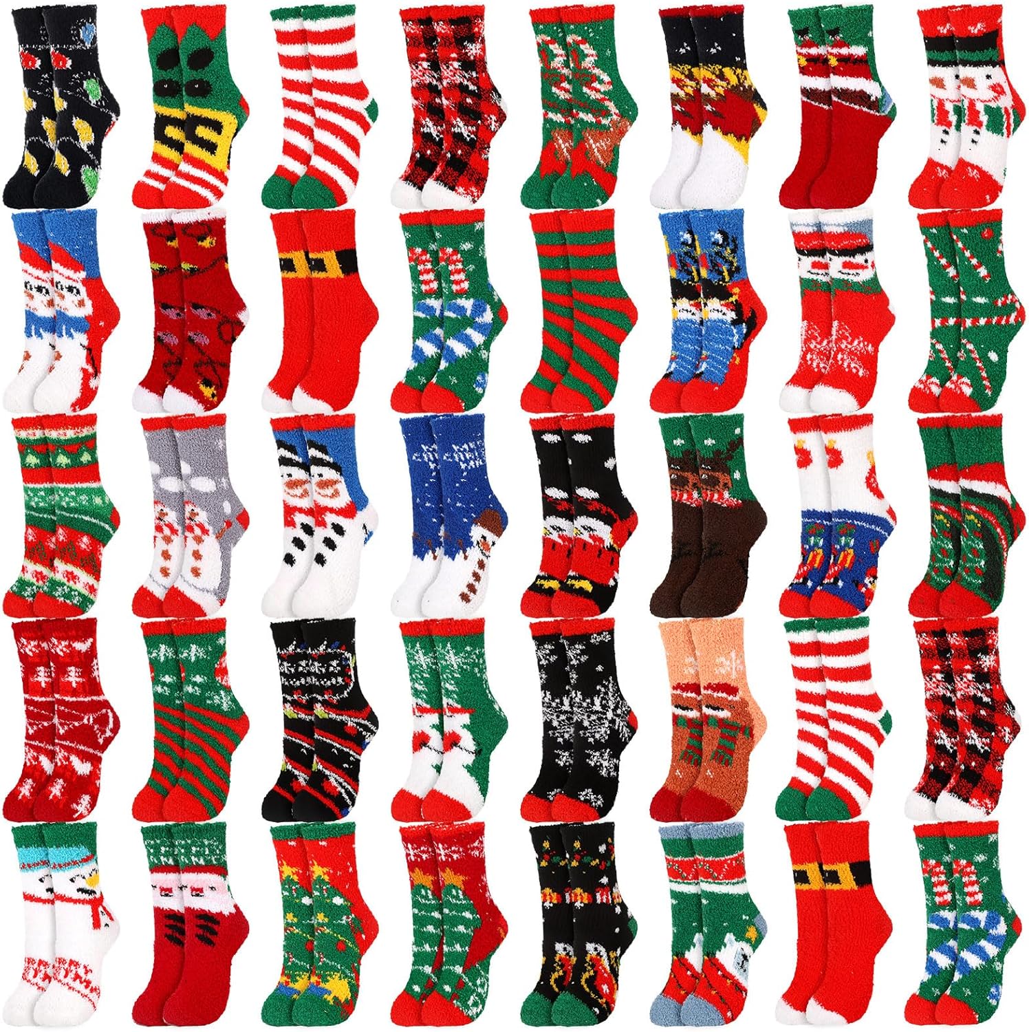 Jeyiour 36 Pcs Women's Christmas Socks Fuzzy Soft Socks Holiday Crew Novelty Christmas Socks for Xmas Birthday Gift